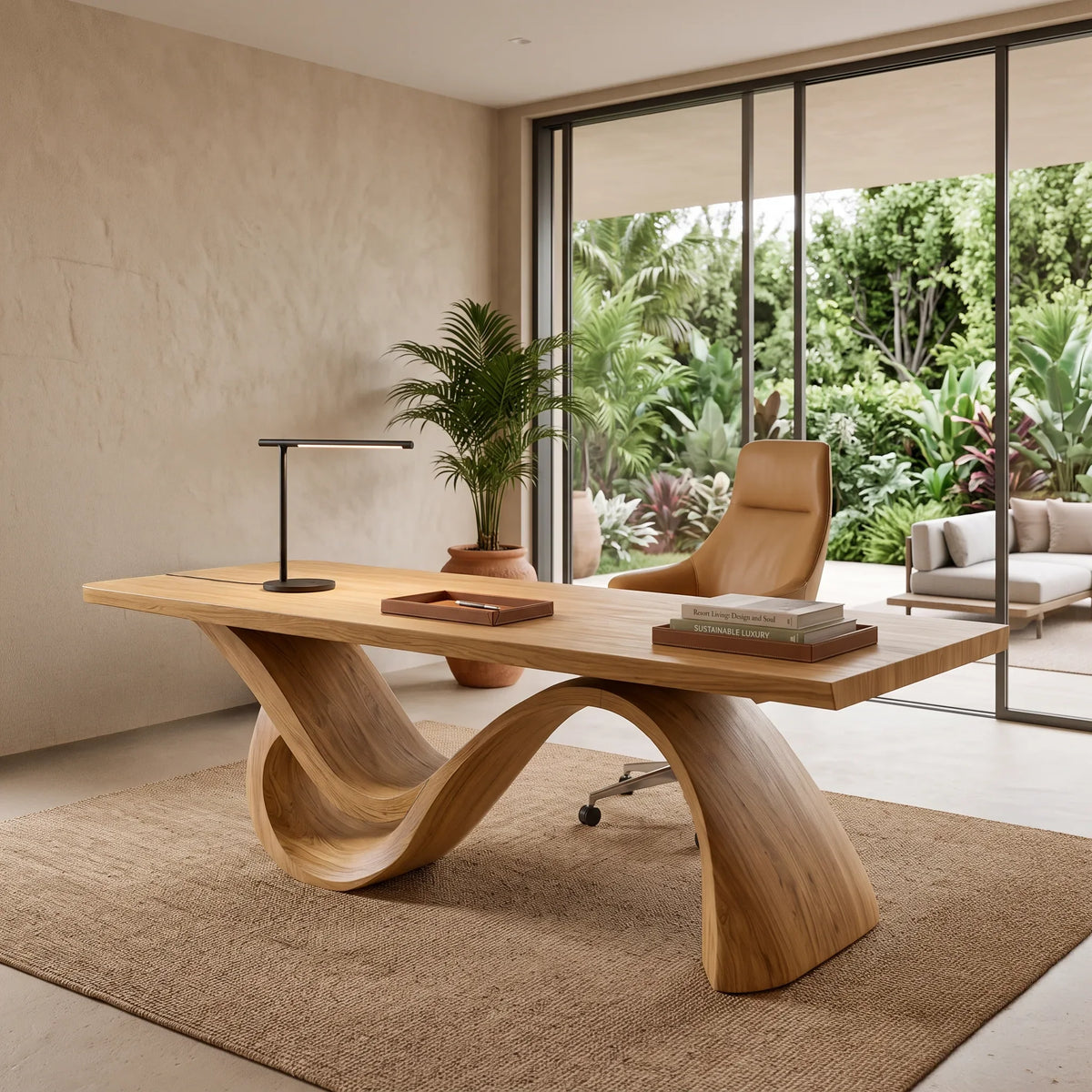 Organic Modern Office Desk Sculptural Base For Executive Workspace