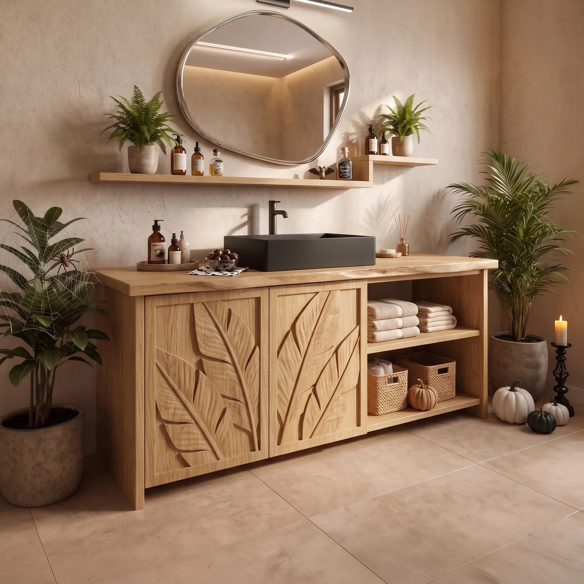 Handcrafted Rustic Pumpkin Bathroom Vanity Wellness Suite