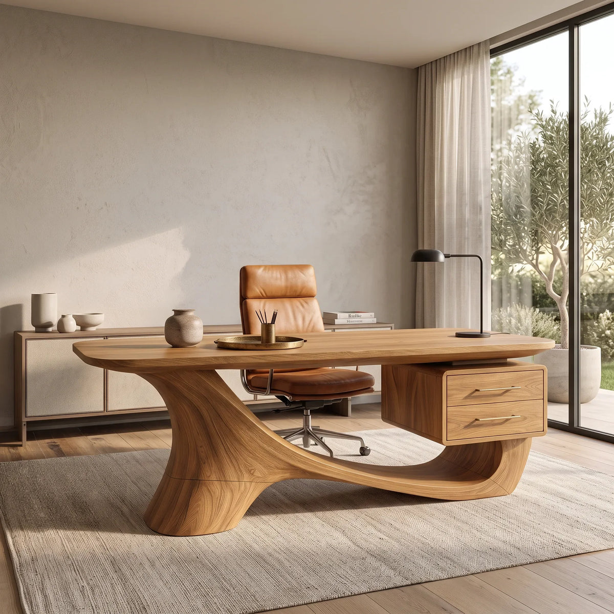 Contemporary Office Desk Sculptural Base Luxury Executive Office