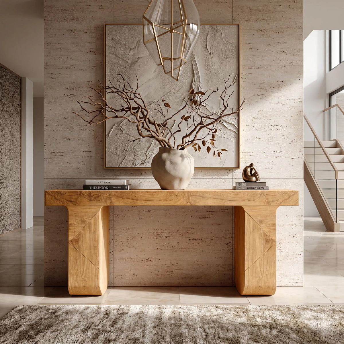 Contemporary Console Table With Geometric Legs For Entryway