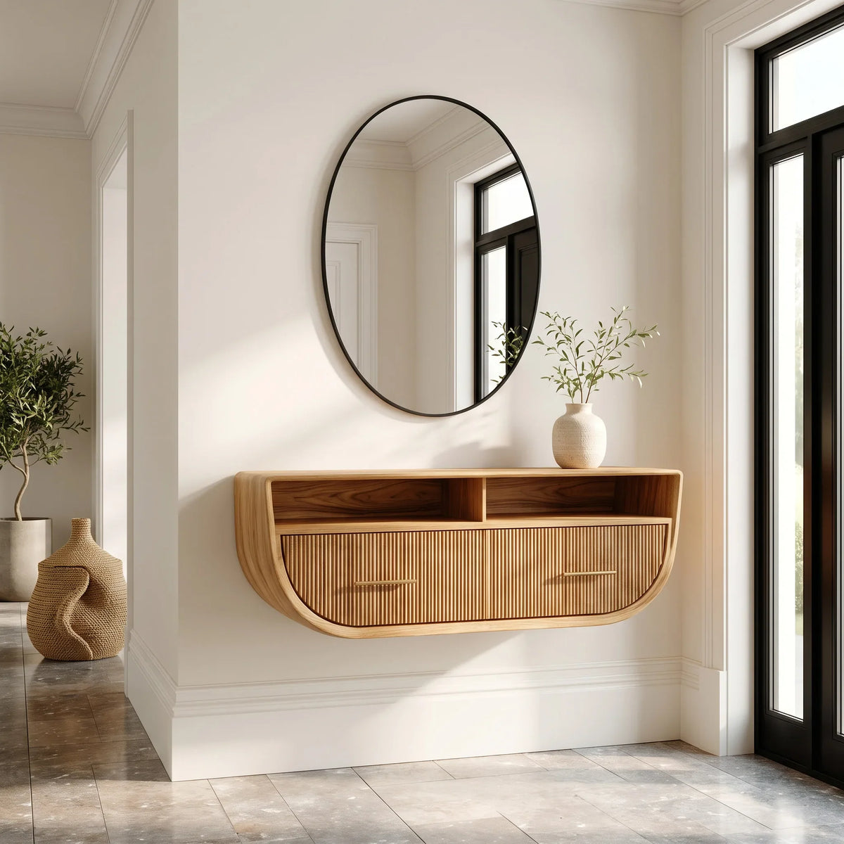Modern Fluted Floating Console Table For Entryway