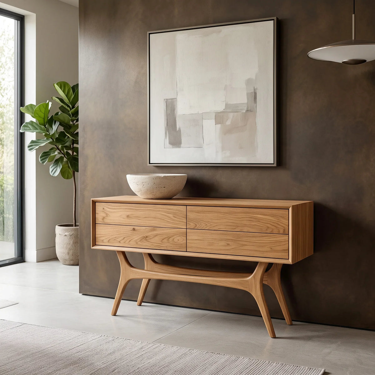Organic Modern Curved Drawer Console Table For Entryway