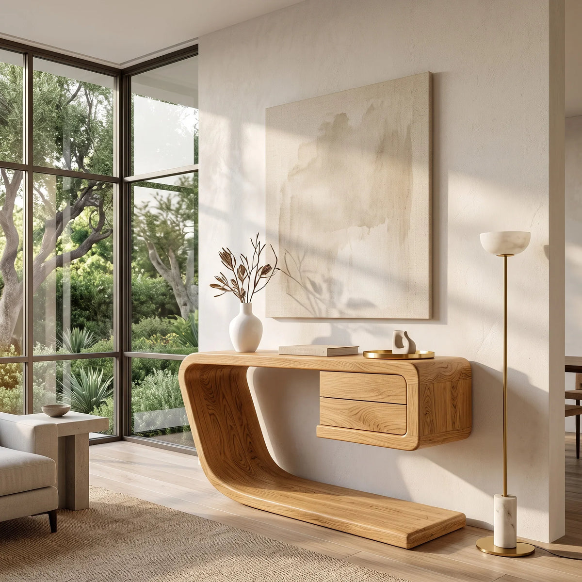 Modern Waterfall Drawer Console Table For Entryway