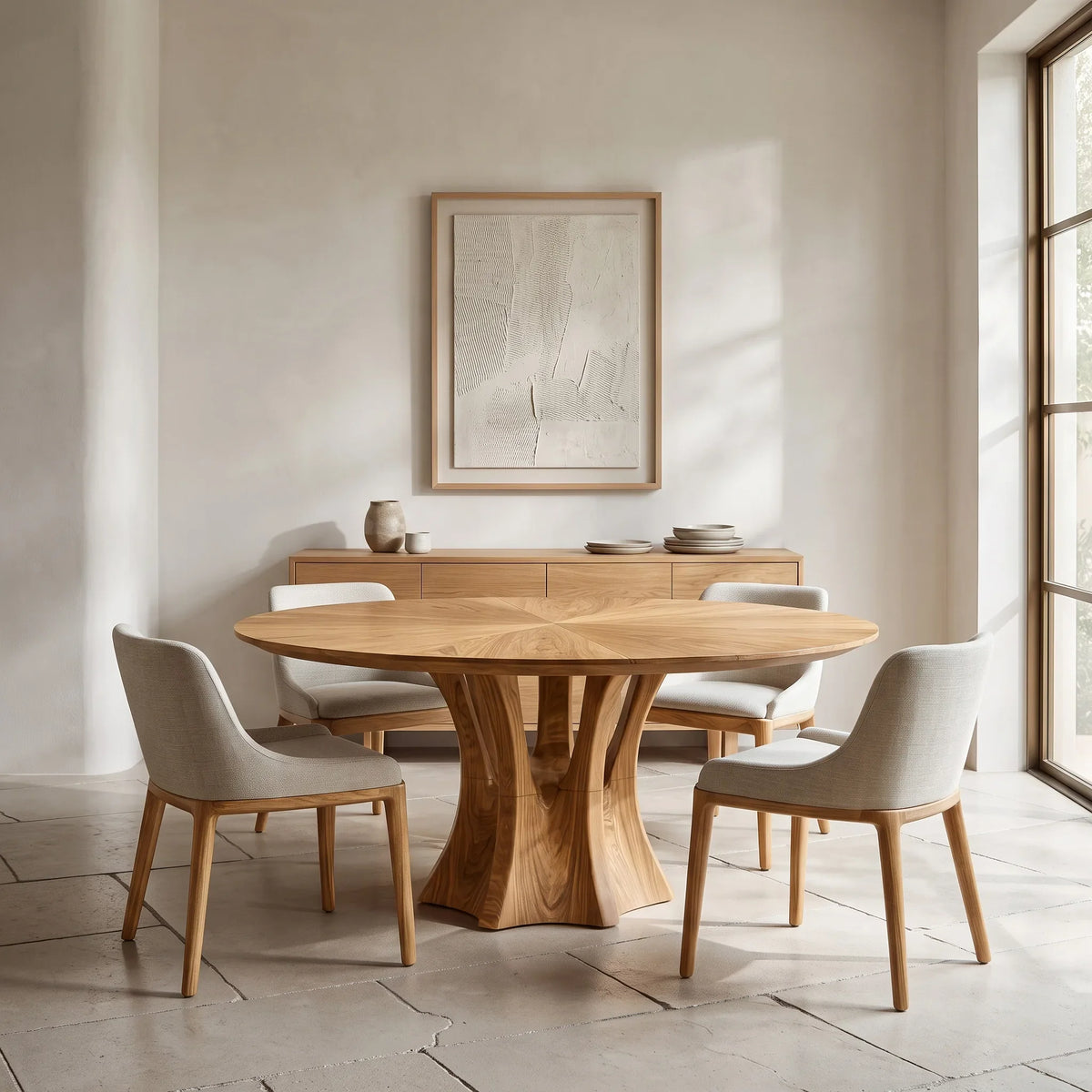 Modern Sculptural Pedestal Round Dining Table For Dining Room