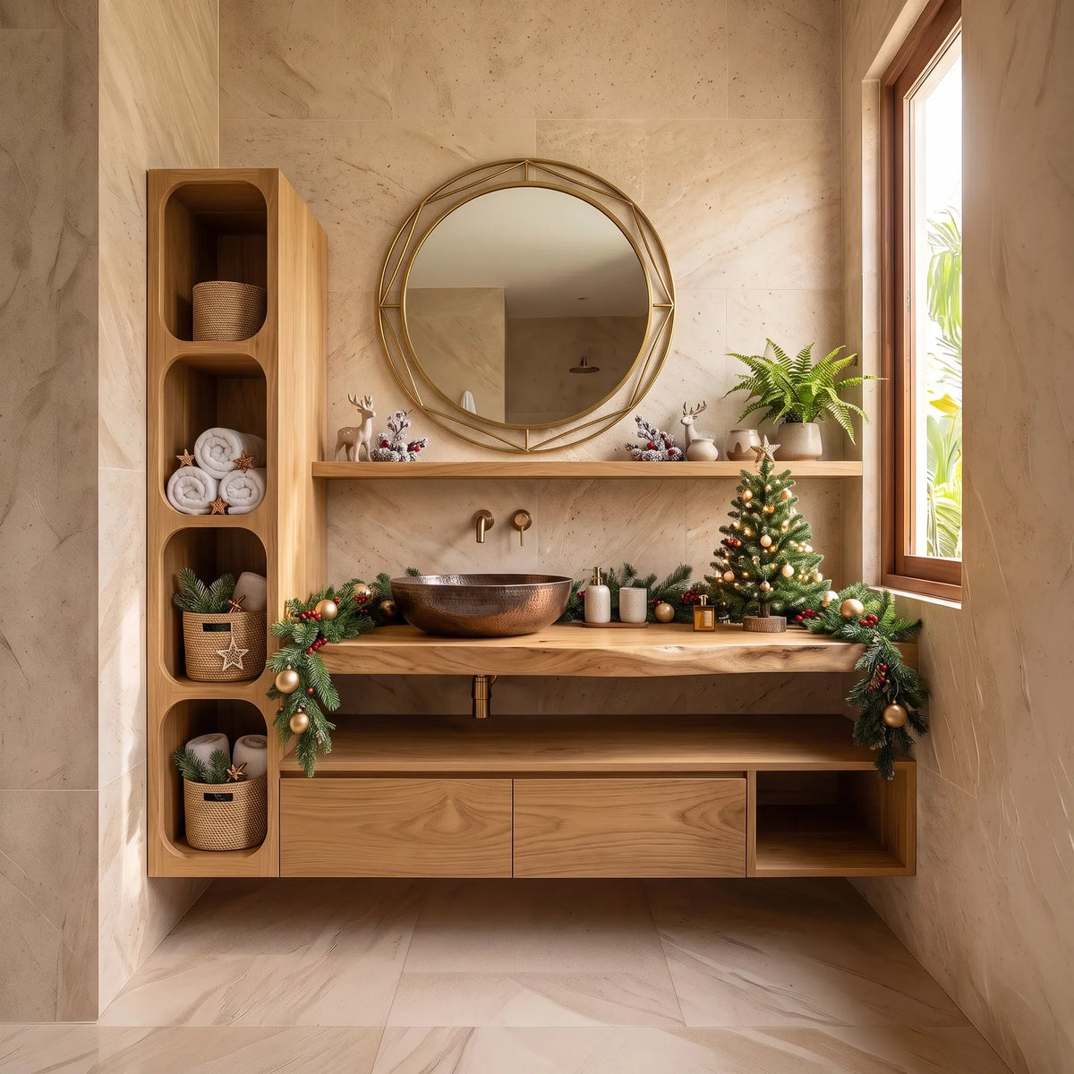 Handcrafted Scandinavian Reindeer Bathroom Vanity Nordic Retreat