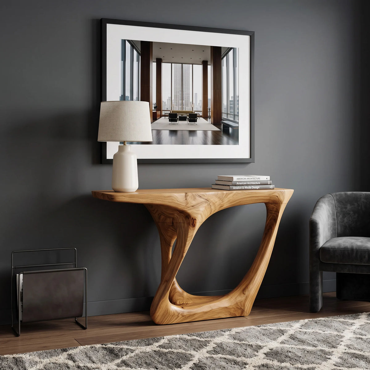 Organic Sculptural Open Base Console Table For Entryway