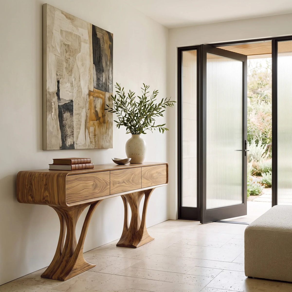 Contemporary Sculptural Drawer Console Table For Living Room