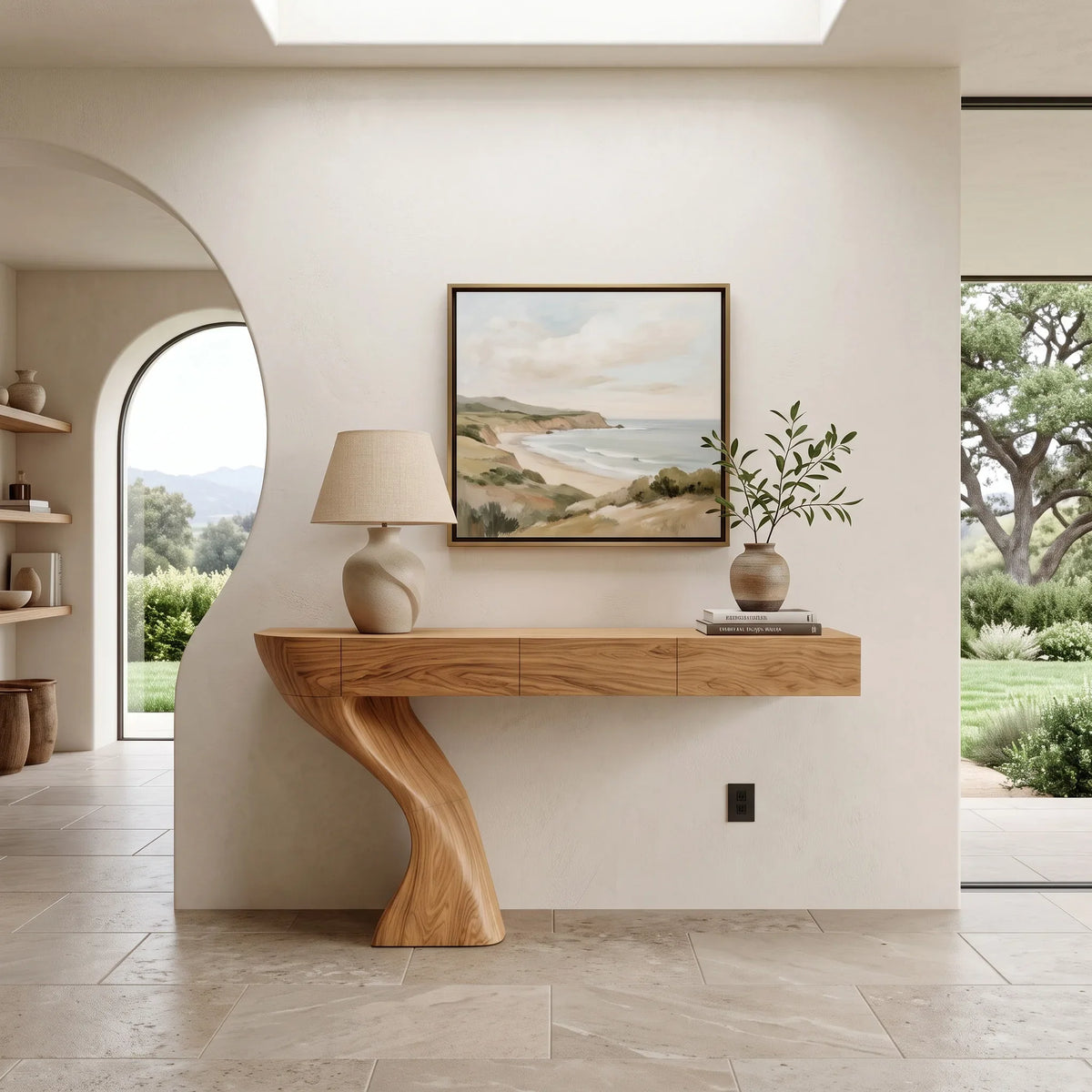 Contemporary Sculptural Console Table With Drawers For Entryway