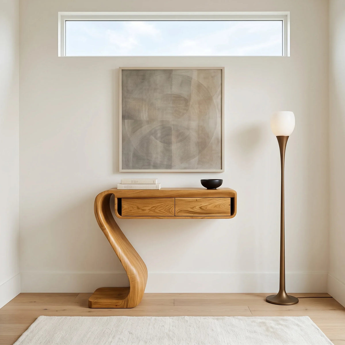 Contemporary Curved Drawer Console Table For Living Room