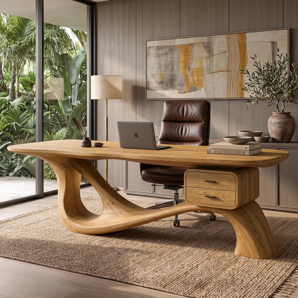 Organic Modern Executive Desk Drawer Pedestal For Designer Office