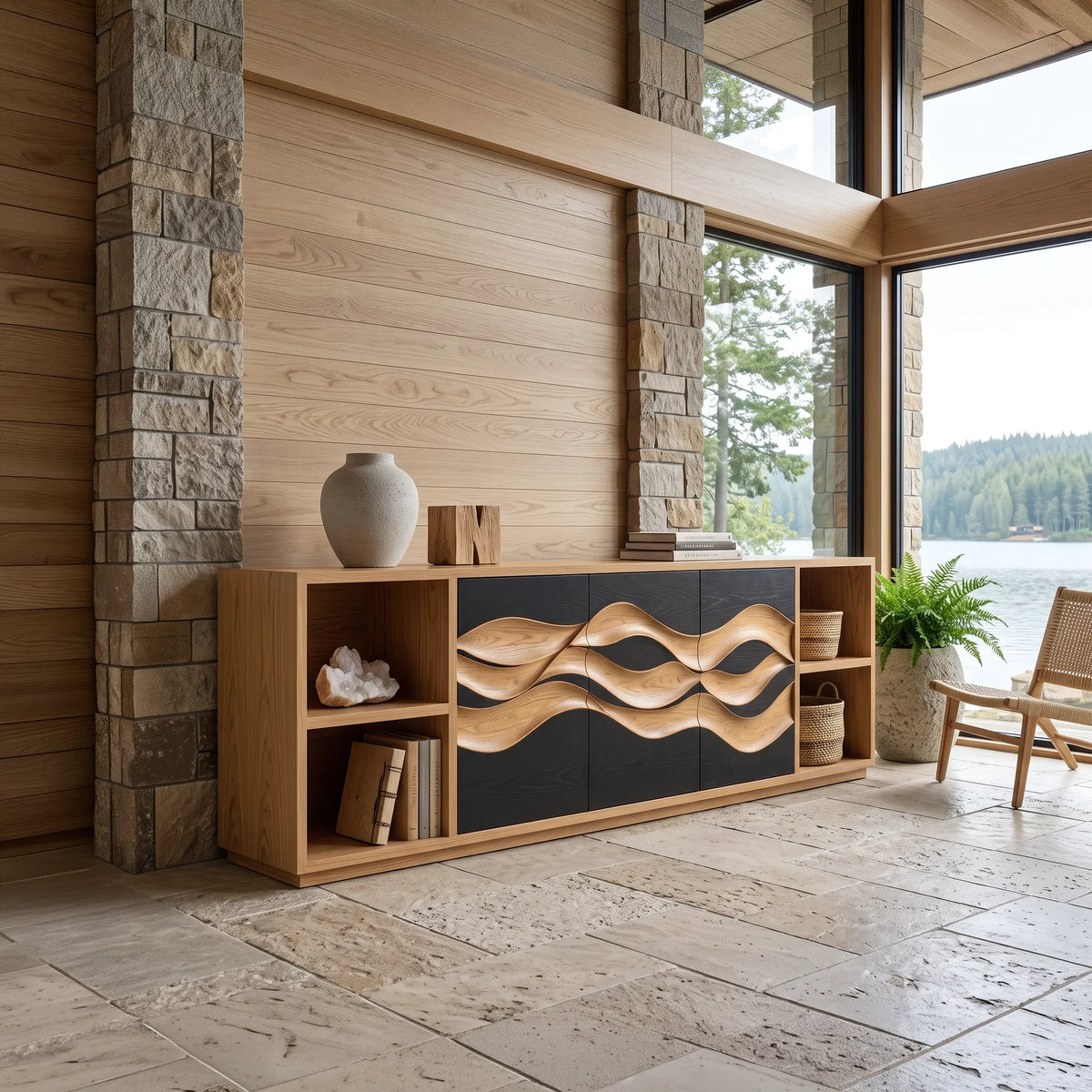 Contemporary Fluted Sideboard Bright Entryway Foyer