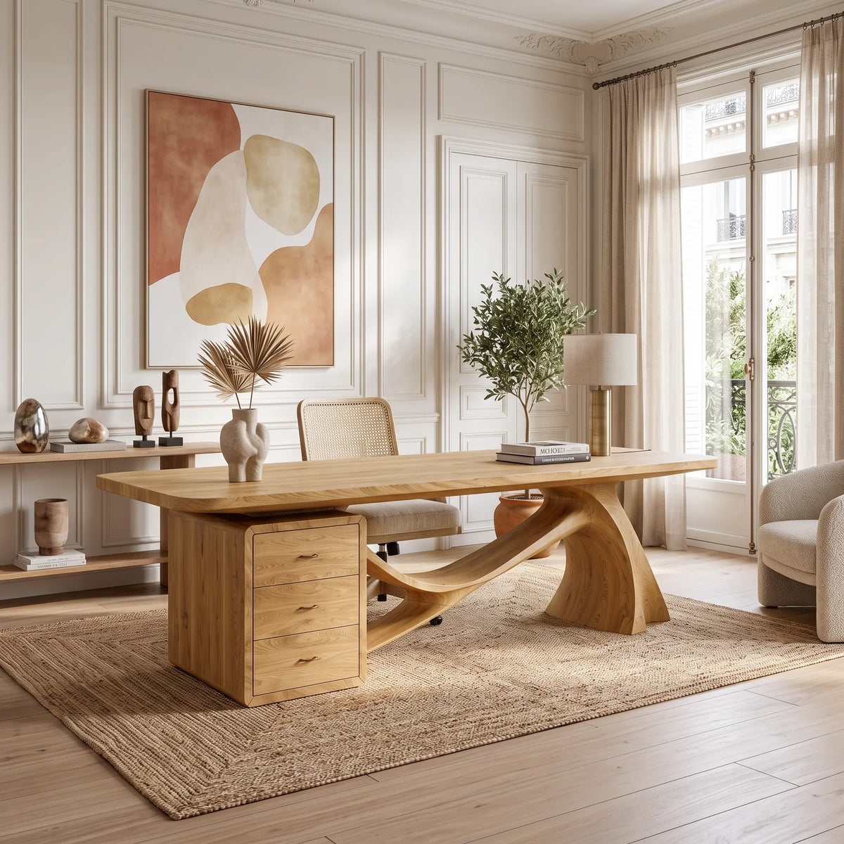 Sculptural Office Desk With Drawers For Luxury Interiors