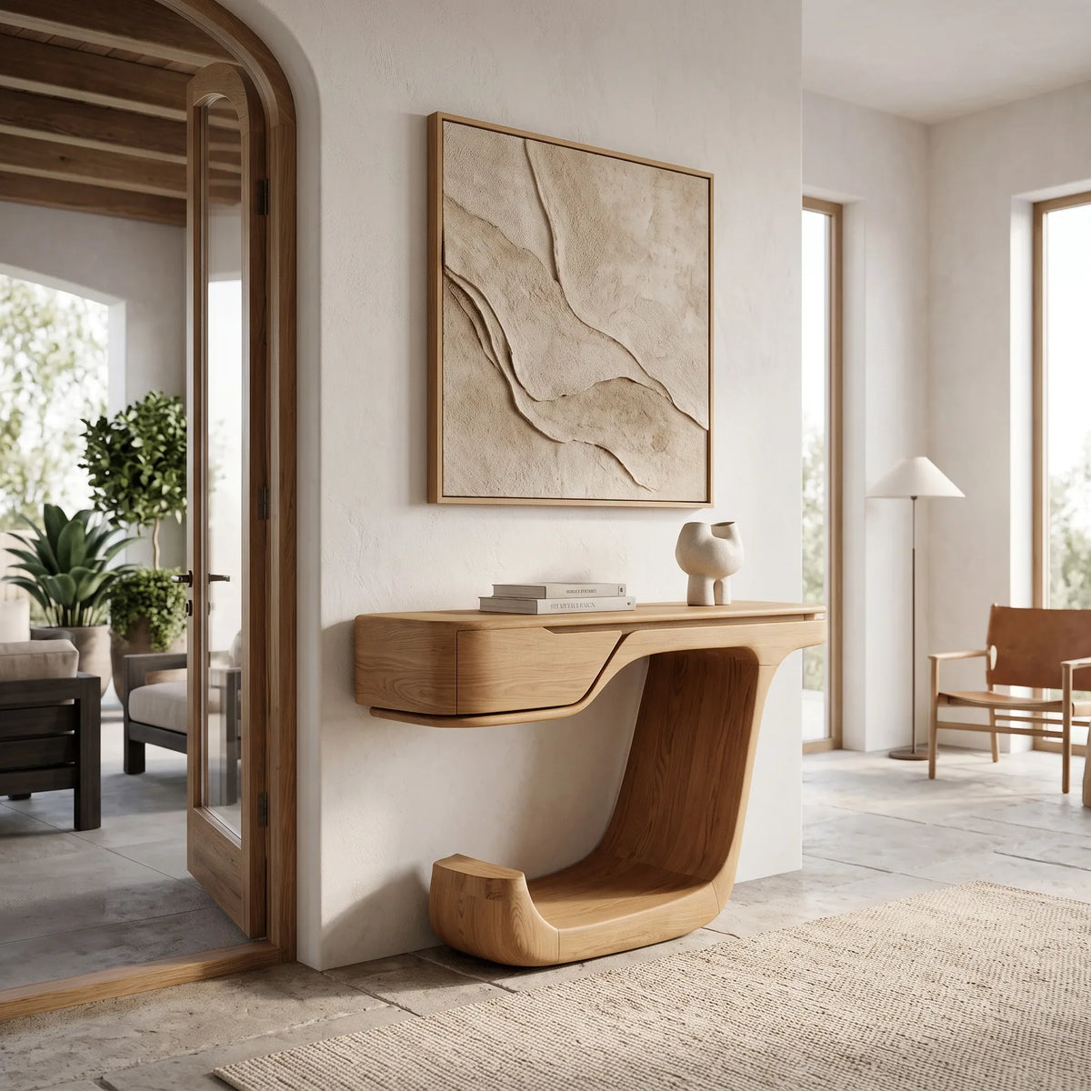 Contemporary Curved Wooden Console Table For Foyer