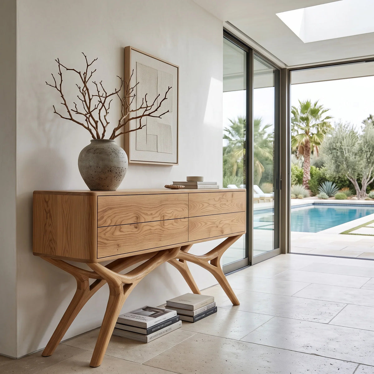 Modern Organic Wooden Console Table For Foyer