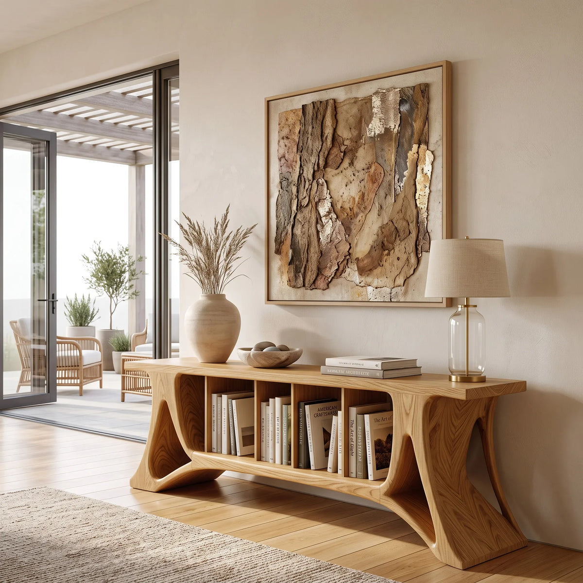 Contemporary Open Shelf Console Table For Living Room