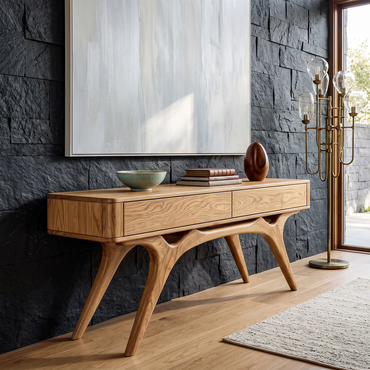 Contemporary Artistic Wooden Console Table For Living Room
