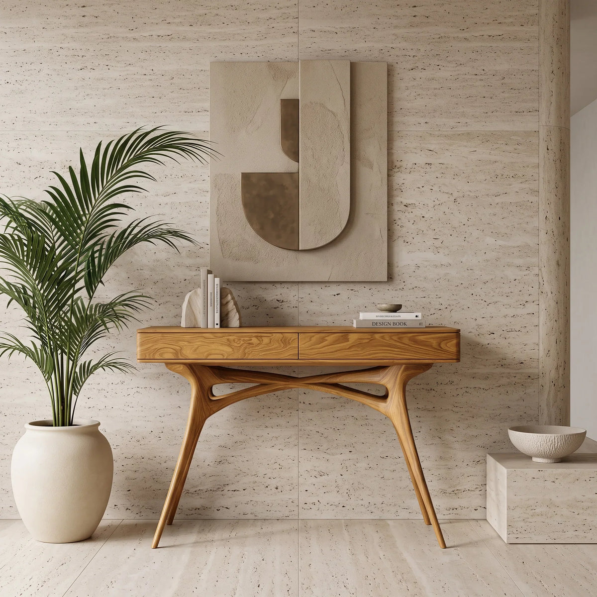 Contemporary Sculptural Console Table With Drawers For Hallway
