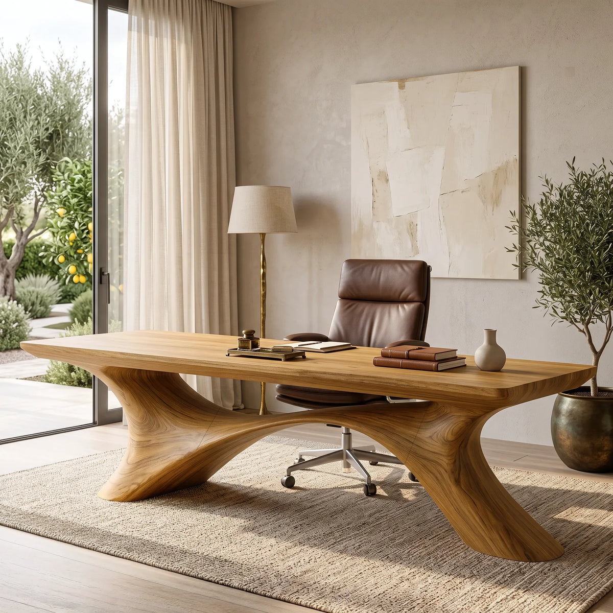 Modern Office Desk Organic Curved Base Contemporary Workspace