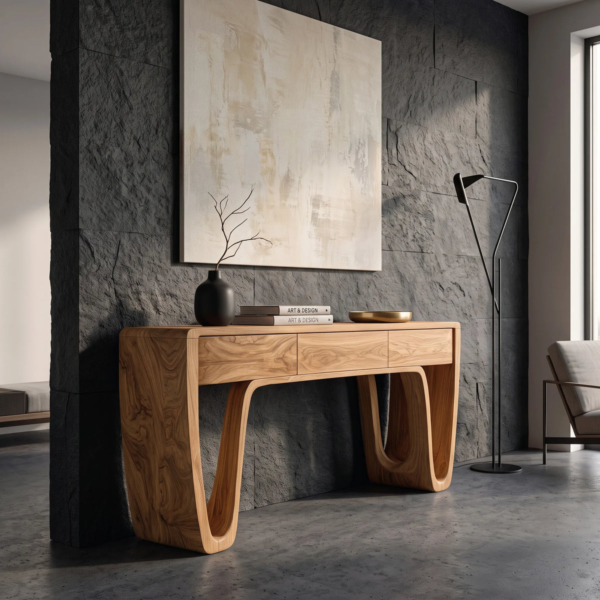 Contemporary Curved Leg Drawer Console Table For Living Room