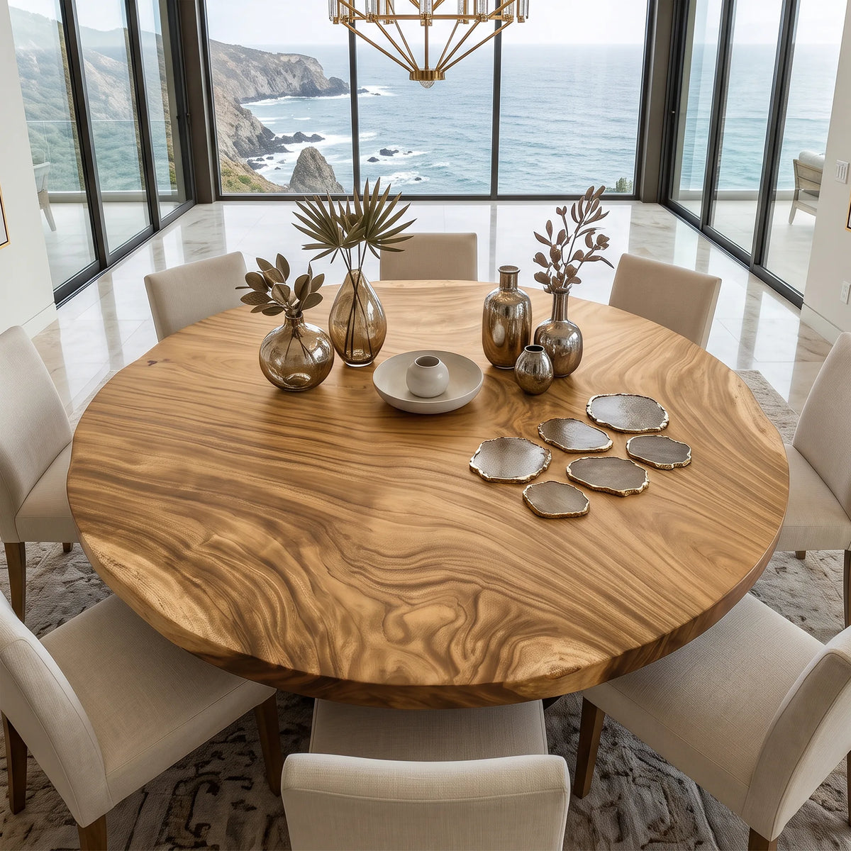 Organic Modern Round Dining Table Top 8 Seater