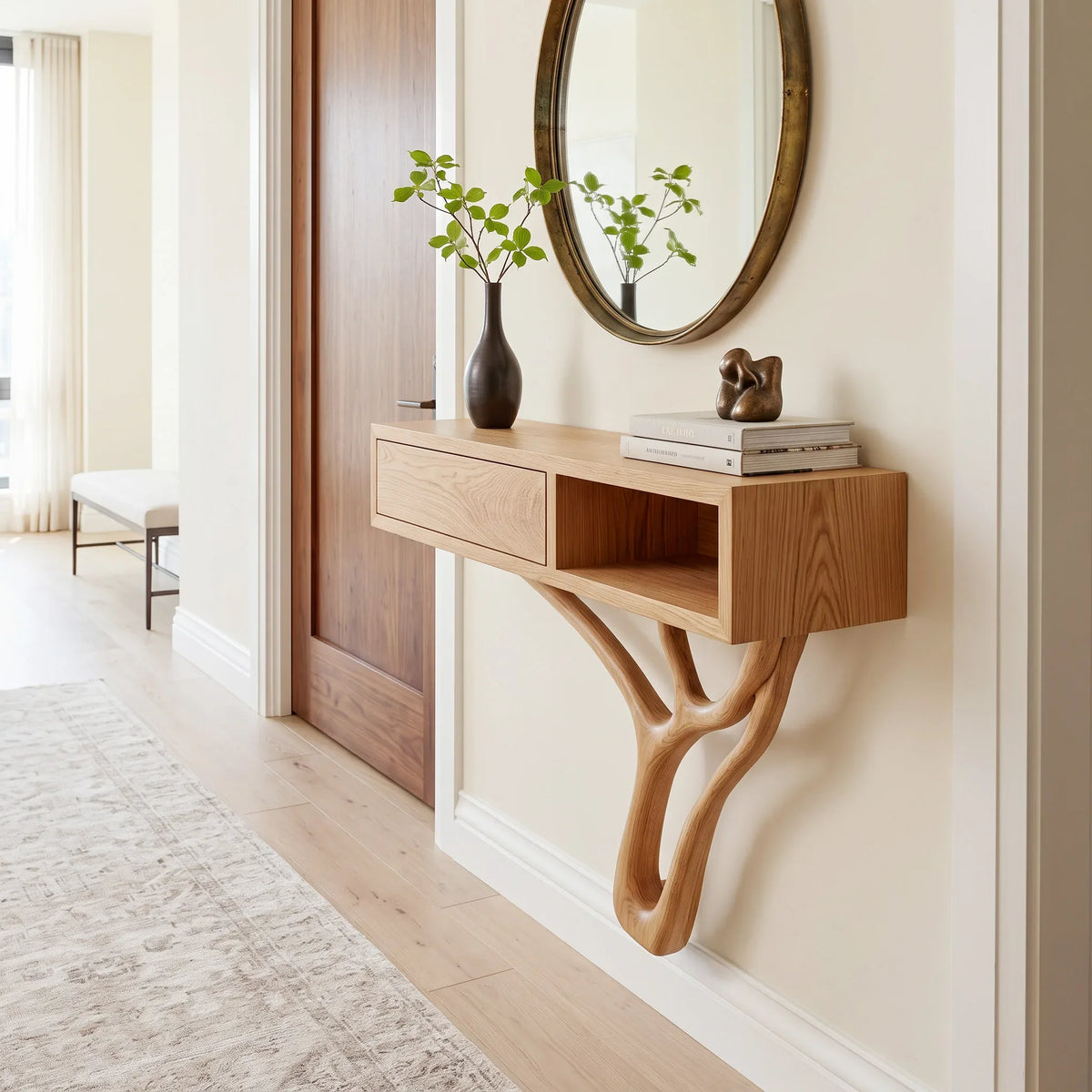 Modern Sculptural Storage Console Table For Entryway