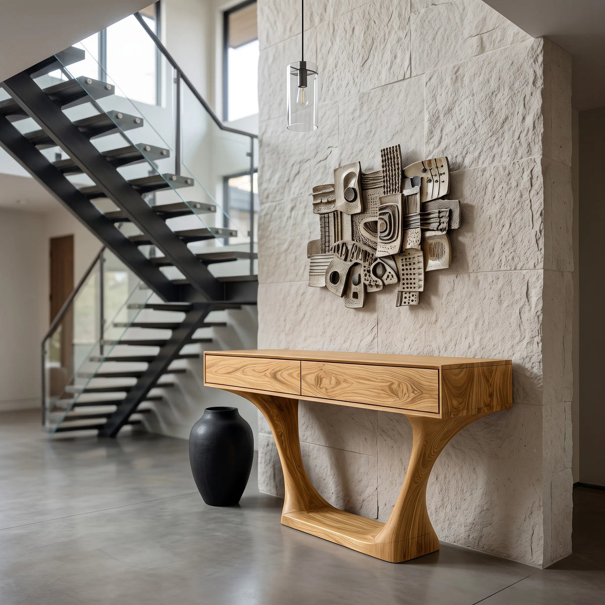 Minimalist Sculptural Drawer Console Table For Entryway