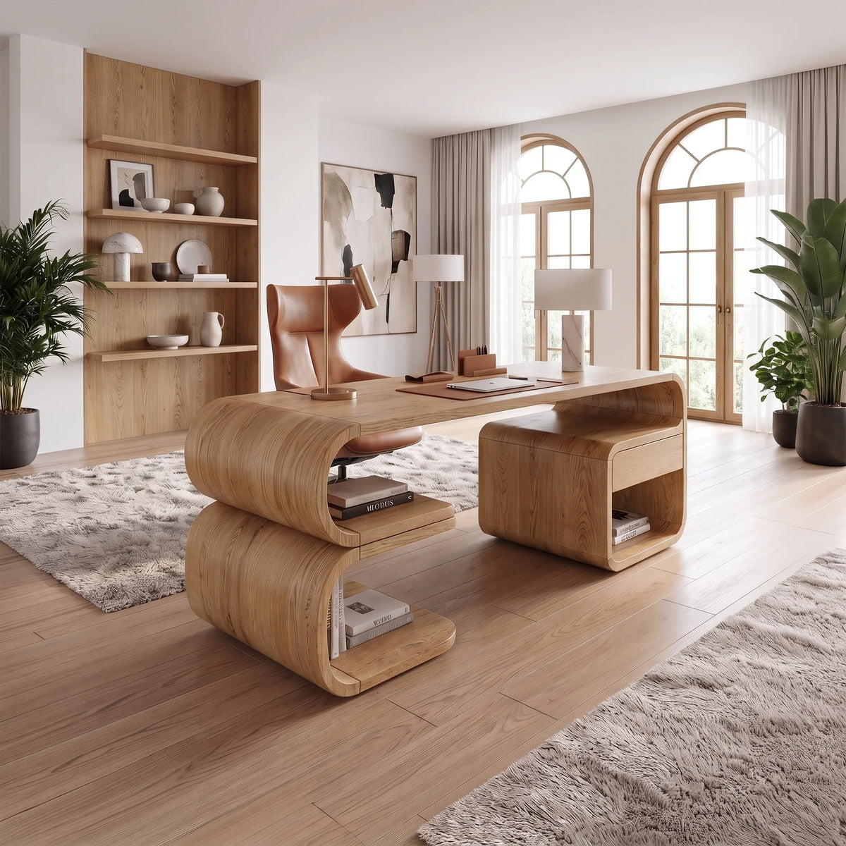 Creative Office Desk Writing Desk Executive Desk With Curved Open Shelves For Home Office