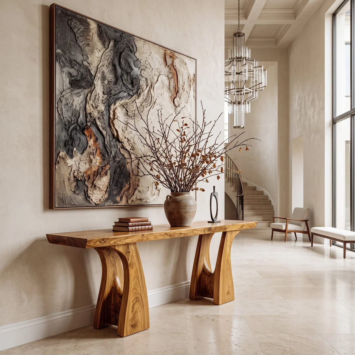 Organic Modern Sculptural Console Table With Curved Legs For Entryway