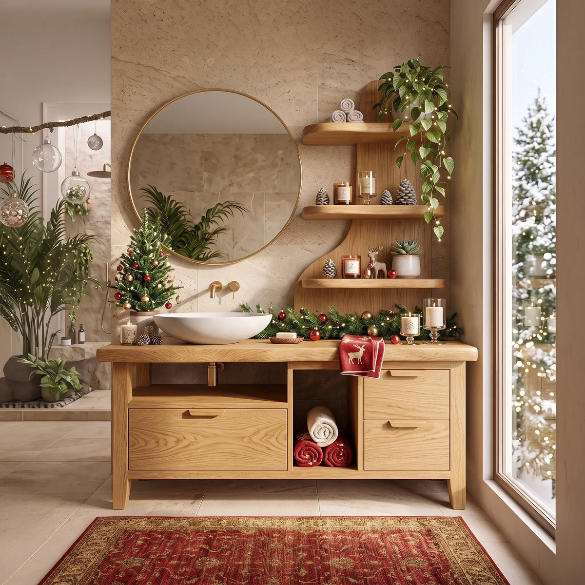 Handcrafted Mid Century Xmas Floating Vanity Coastal Residence