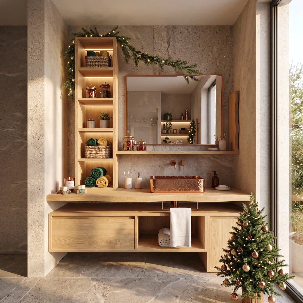 Handcrafted Scandinavian Christmas Floating Vanity Holiday Cottage