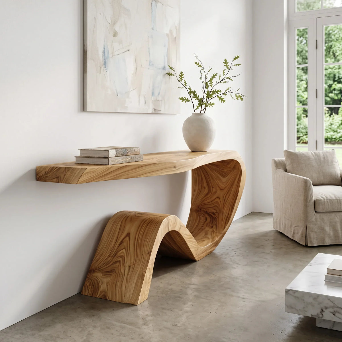 Organic Curved Waterfall Console Table For Entryway
