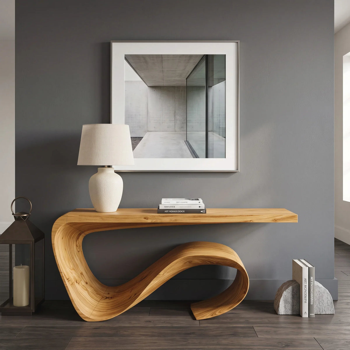 Modern Sculptural Loop Base Console Table For Entryway