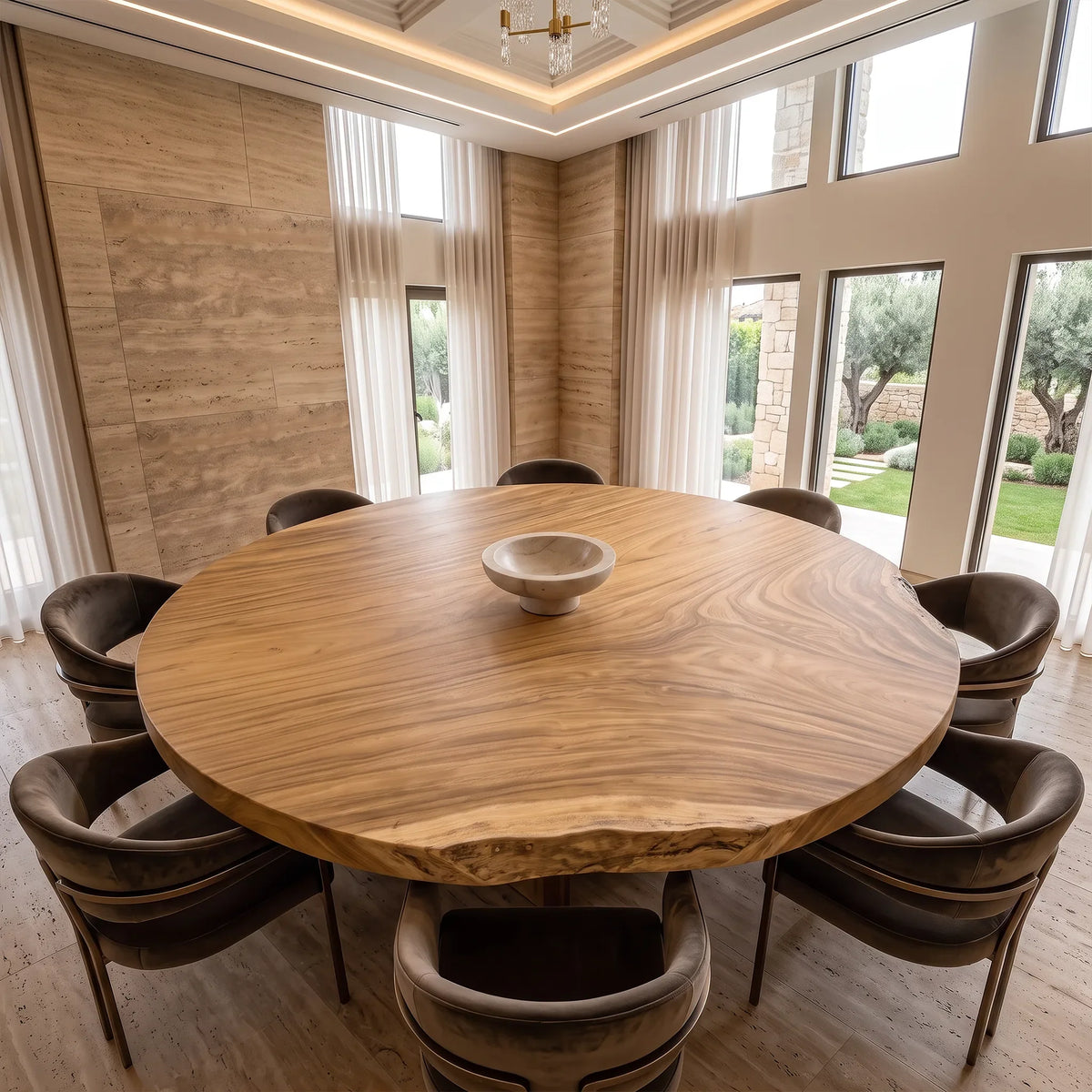 Organic Modern Round Dining Table Top Poolside Patio