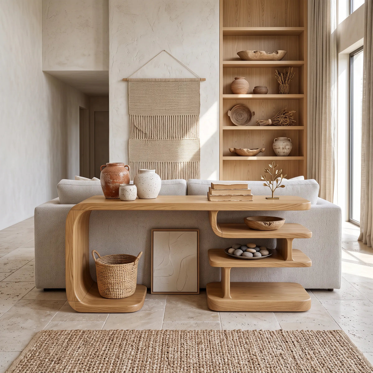 Contemporary Layered Shelf Console For Living Room