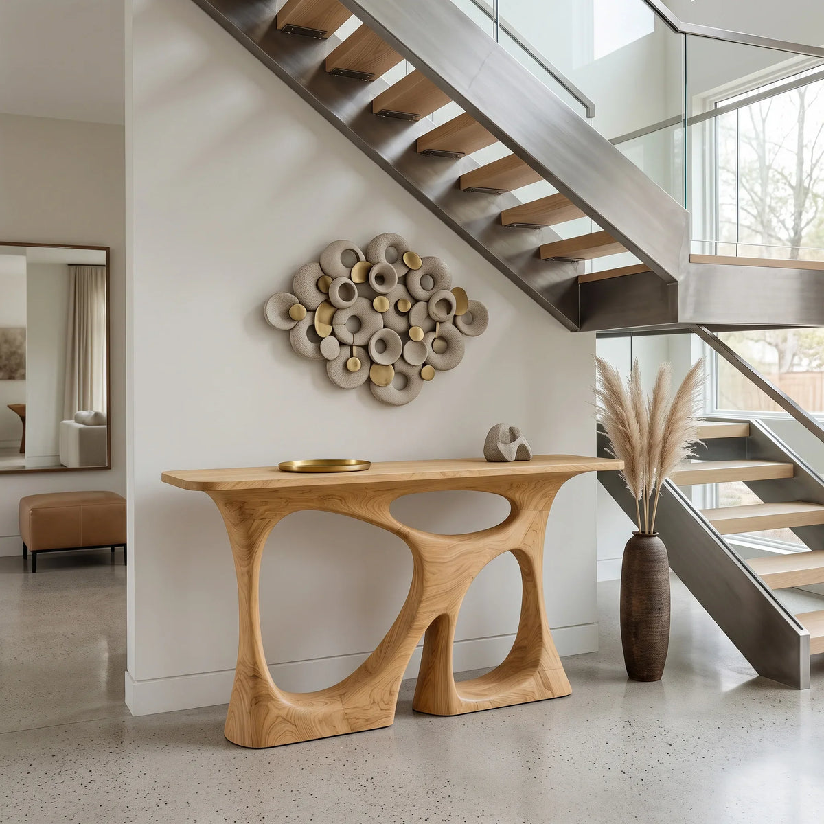 Modern Sculptural Open Frame Console Table For Entryway