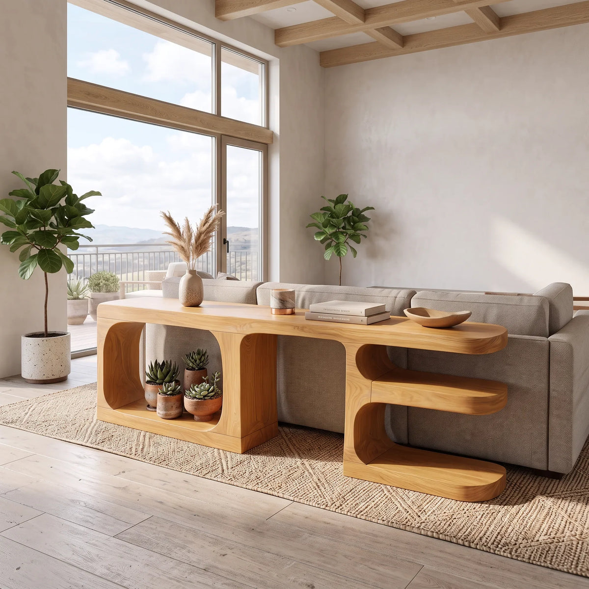 Contemporary Rounded Console Cabinet For Living Room