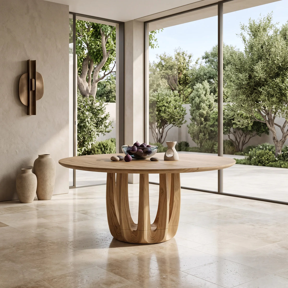 Modern Curved Pedestal Round Dining Table For Dining Room