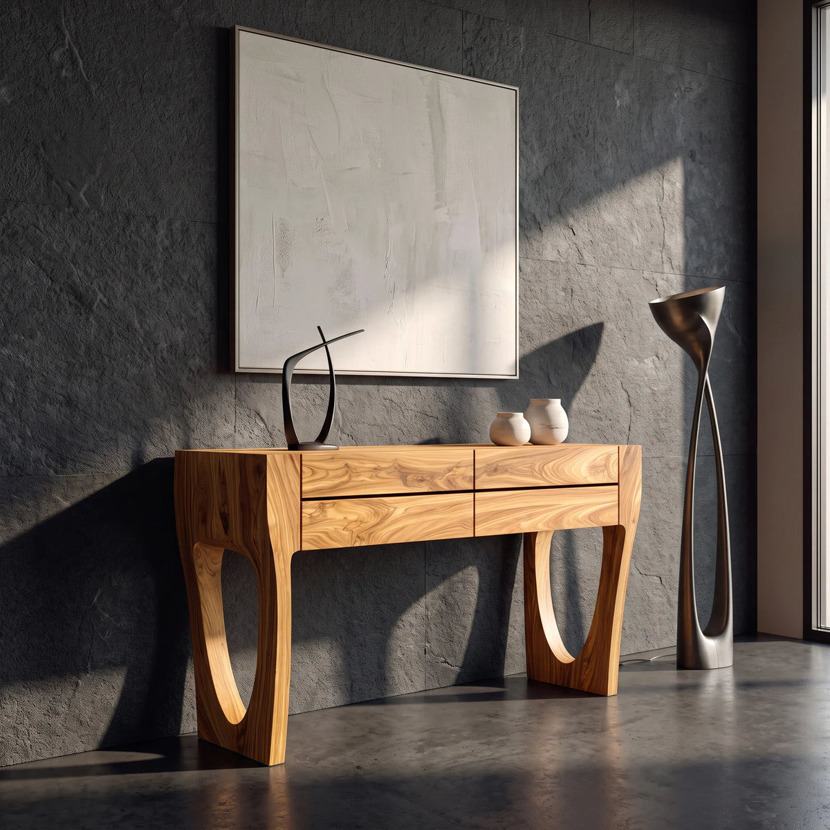 Contemporary Sculptural Drawer Console Table For Hallway