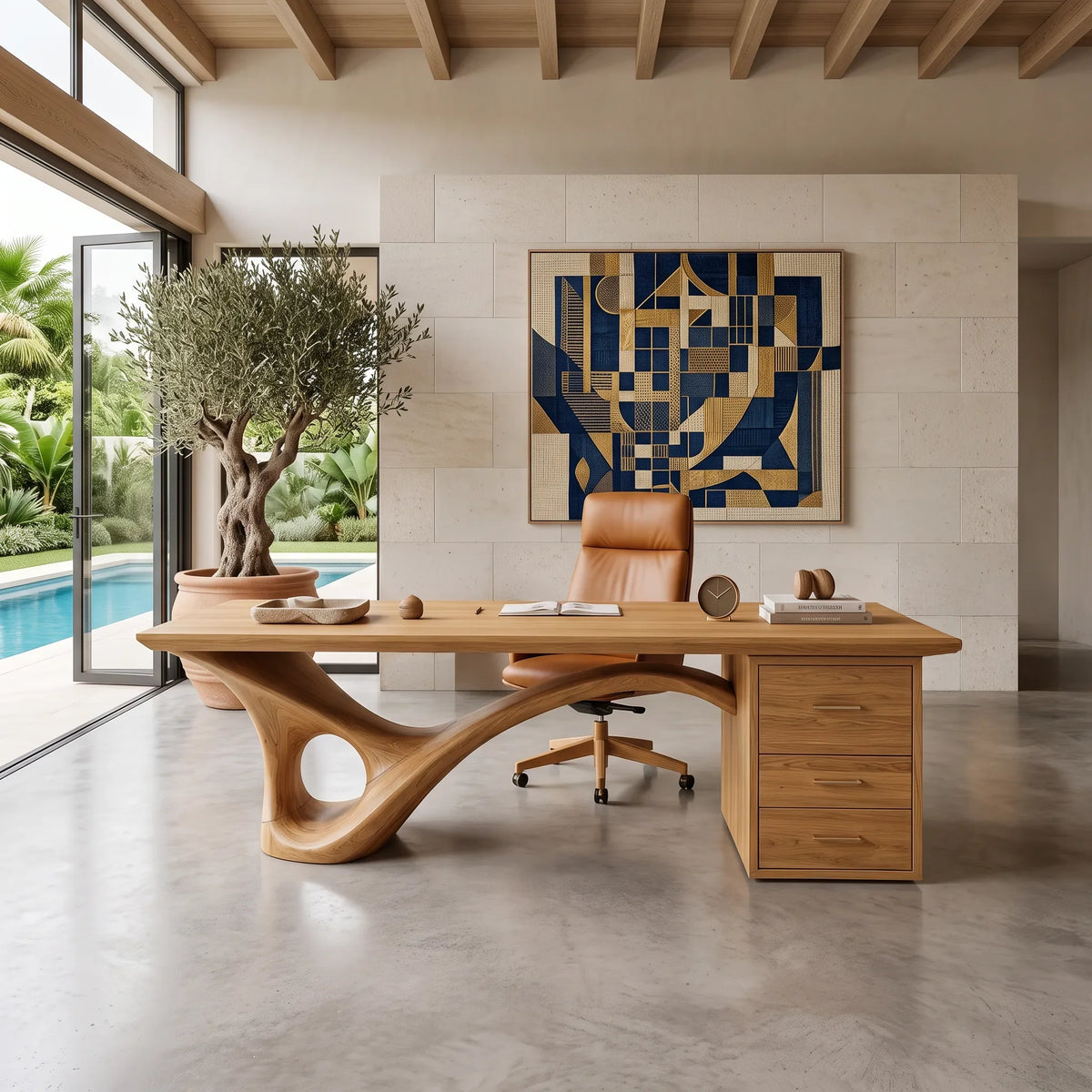 Organic Modern Executive Desk With Drawers For Luxury Office