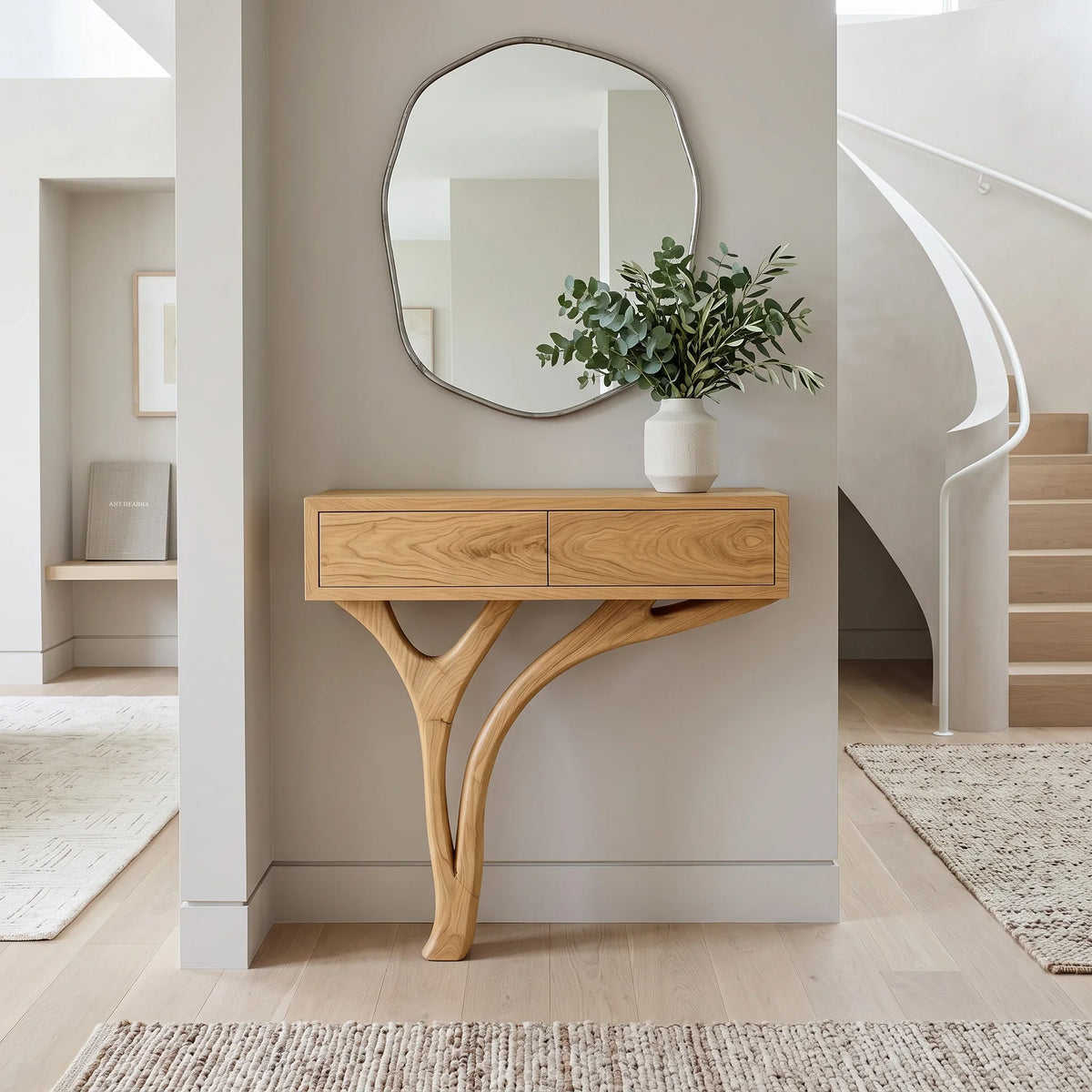 Contemporary Curved Wooden Console Table For Entryway