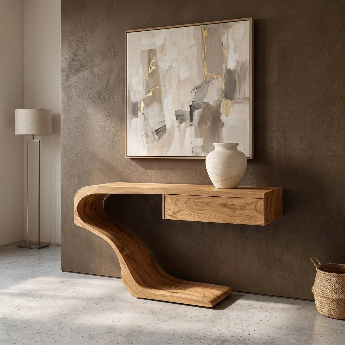Contemporary Curved Console Table With Drawer For Entryway