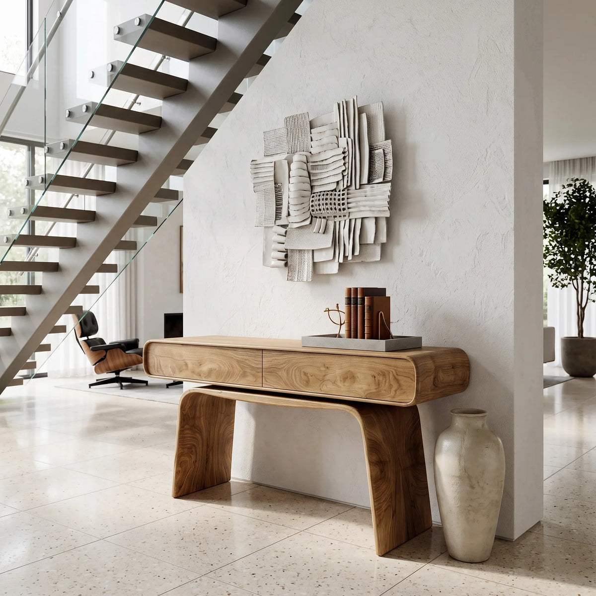 Modern Curved Drawer Console Table For Entryway