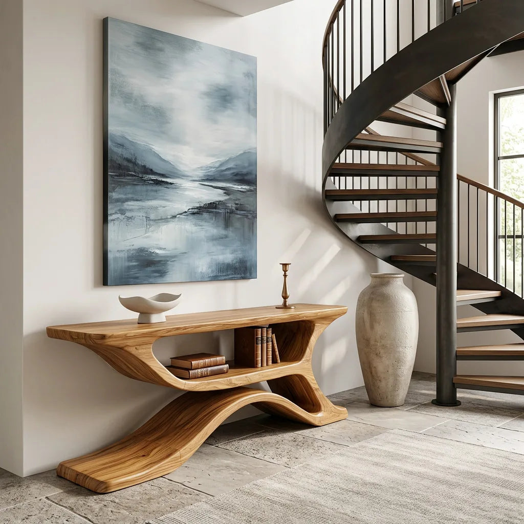Organic Sculptural Open Shelf Console Table For Living Room