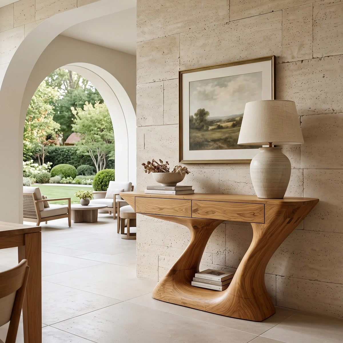 Organic Modern Sculptural Console Table With Drawers For Entryway
