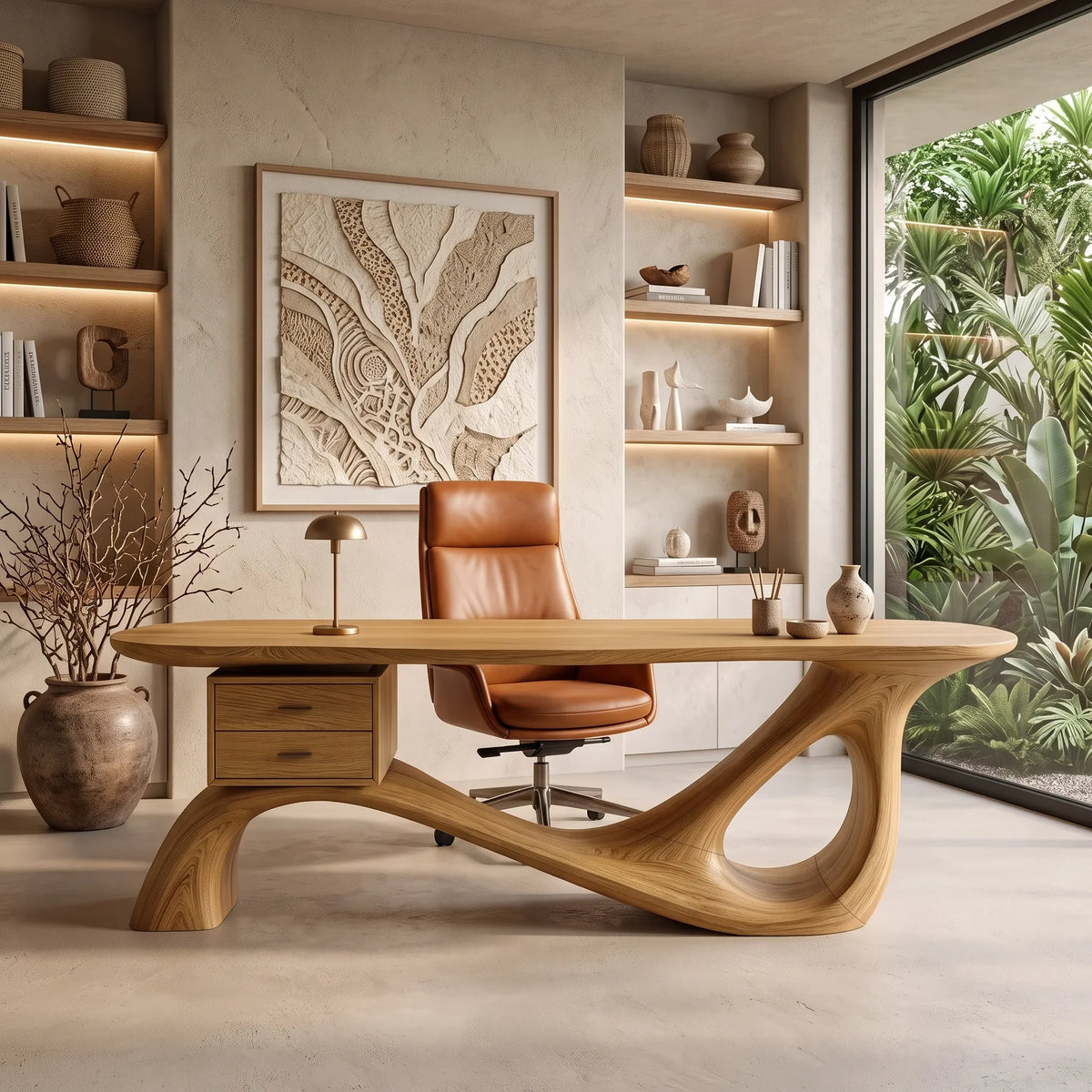 Comtemporary Executive Desk Sculptural Curved Base For Luxury Office