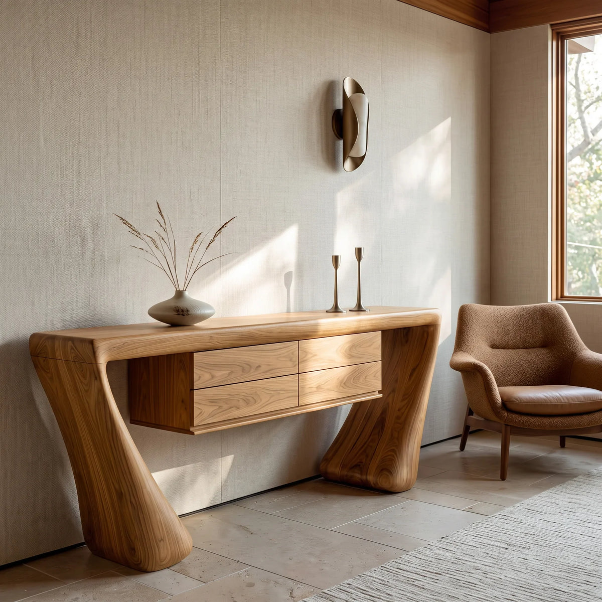 Contemporary Curved Drawer Console Table For Entryway