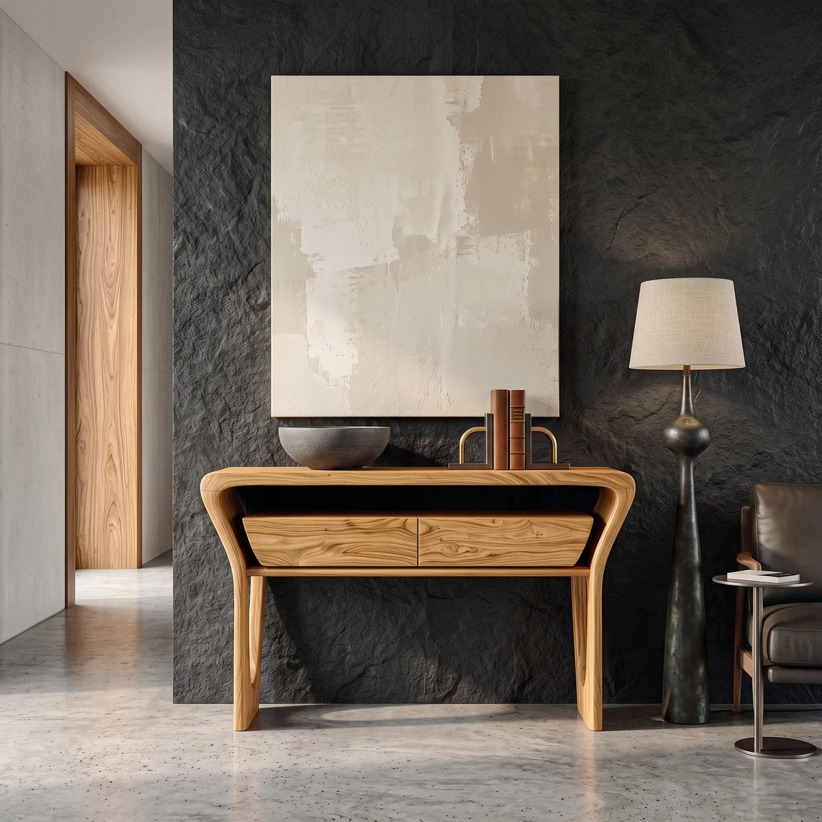 Modern Sculptural Shelf Drawer Console Table For Hallway