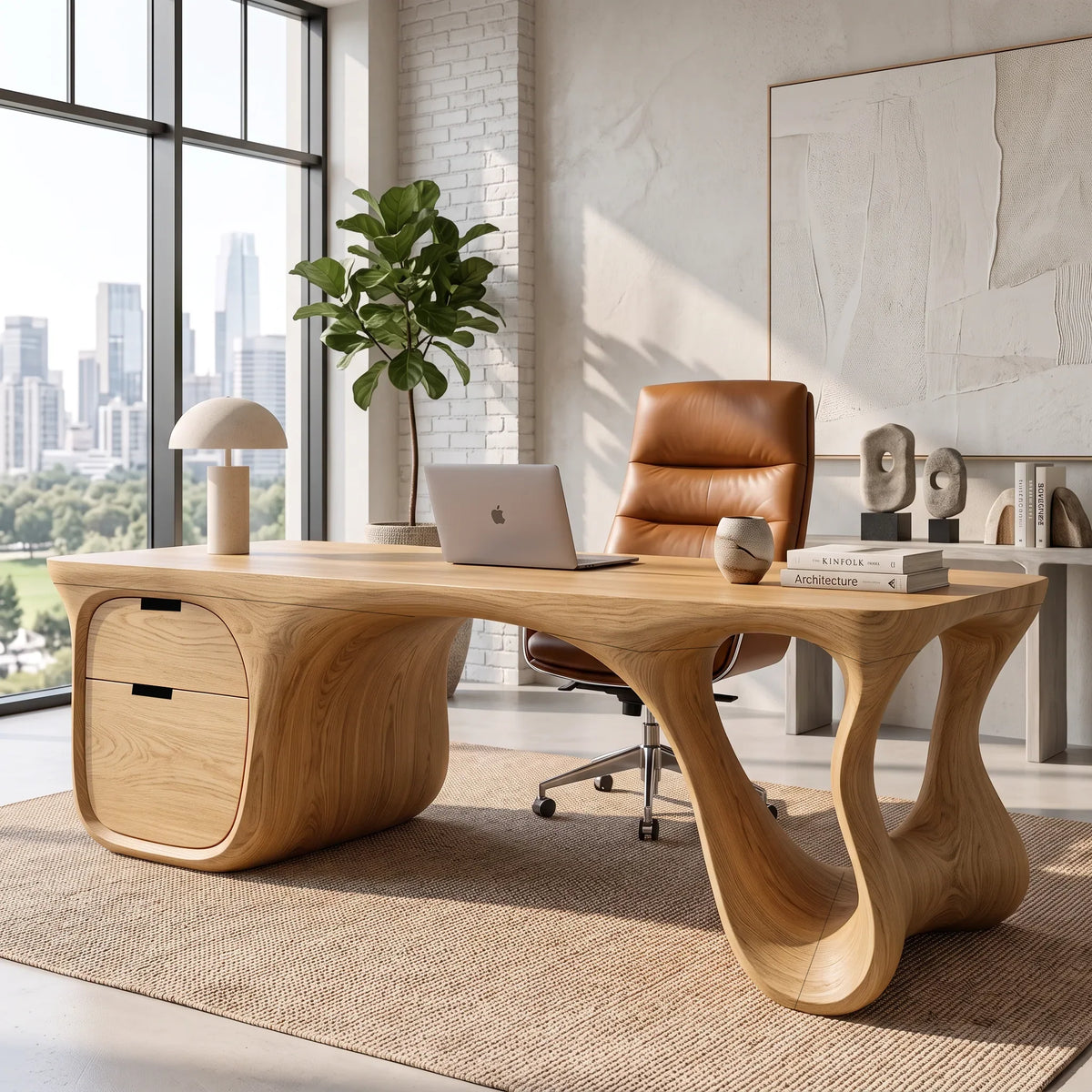 Luxury Executive Desk Sculptural Base With Storage Modern Office