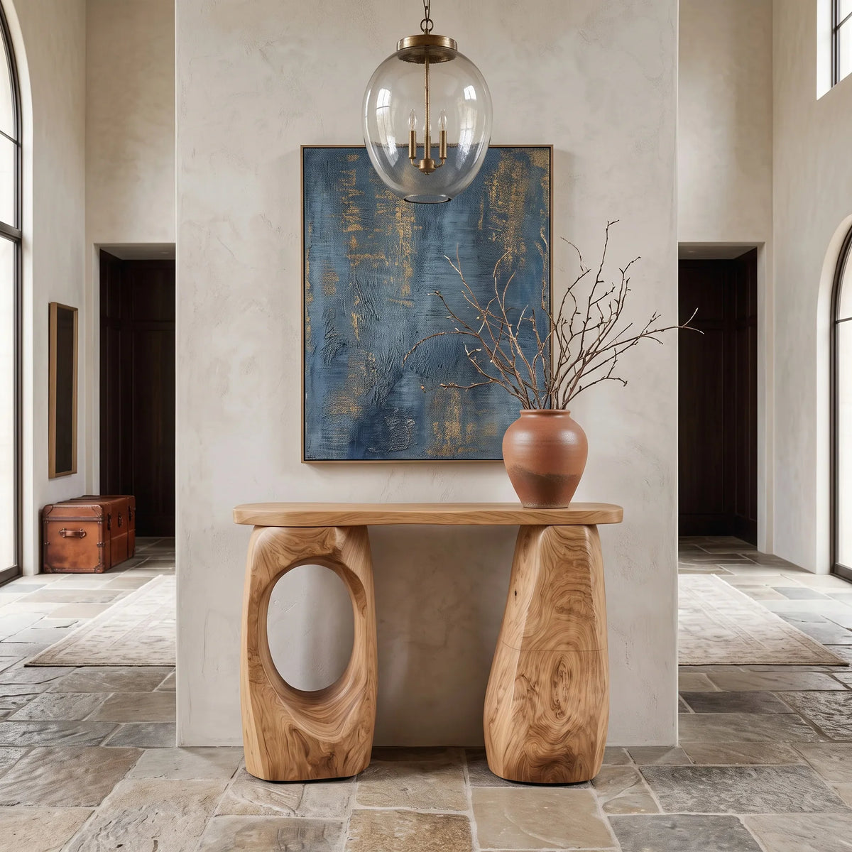 Organic Sculptural Open Base Console Table For Living Room