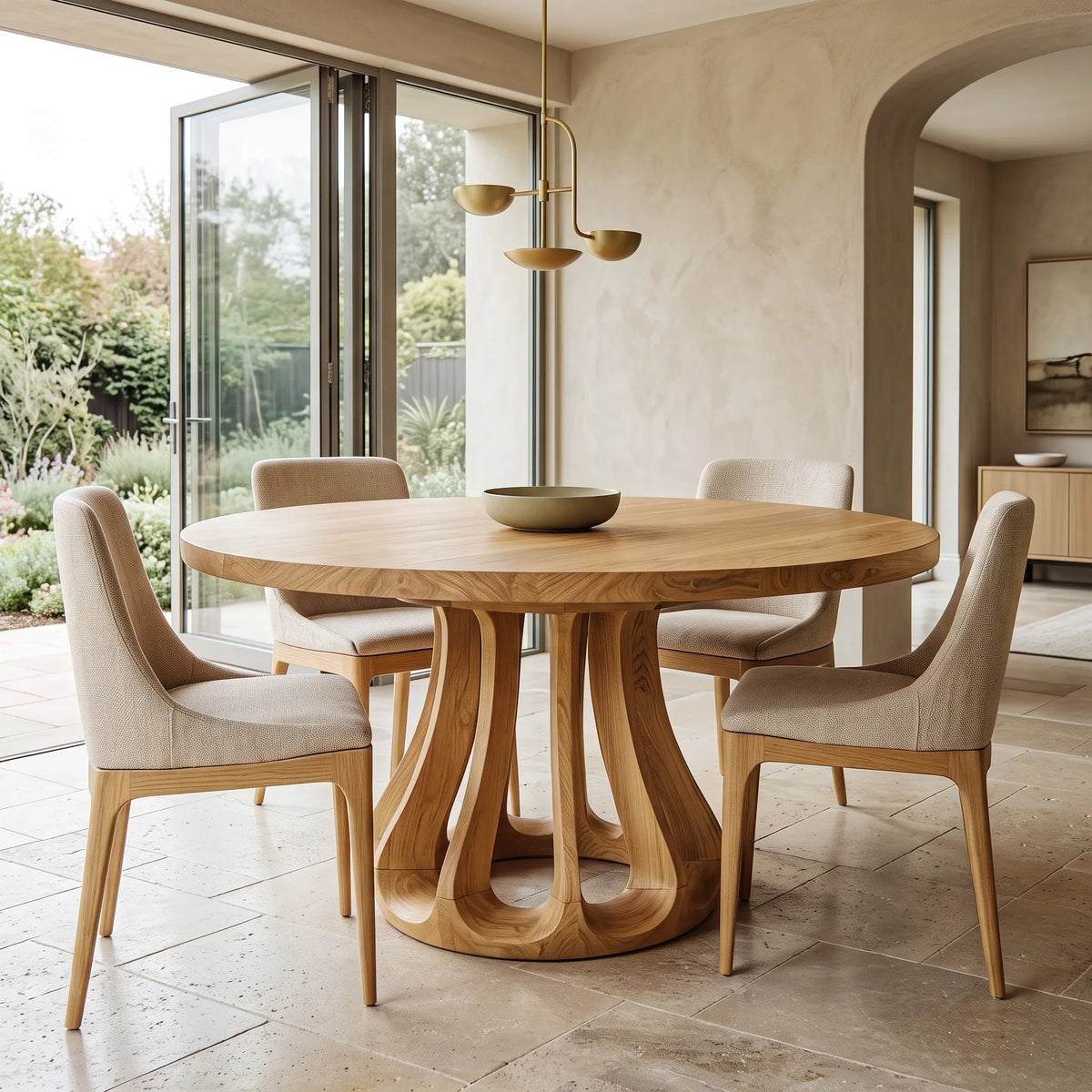 Modern Carved Pedestal Round Dining Table For Dining Room